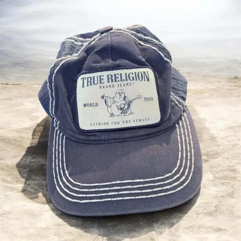 True Religion World Tour Big T Patch Trucker Hat Navy Blue